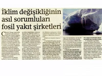 İKLİM DEĞİŞİKLİĞİNİN ASIL SORUMLULARI FOSİL YAKIT ŞİRKETLERİ (BİRGÜN)