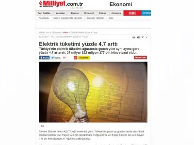 ELEKTRİK TÜKETİMİ YÜZDE 4.7 ARTTI(MİLLİYET)