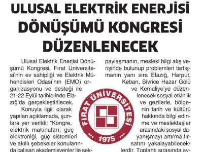 ULUSAL ELEKTRİK ENERJİSİ DÖNÜŞÜMÜ KONGRESİ DÜZENLENECEK (HABER KENT)