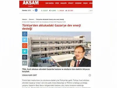 TÜRKİYE’DEN ABLUKADAKİ GAZZE’YE DEV ENERJİ DESTEĞİ (AKŞAM)