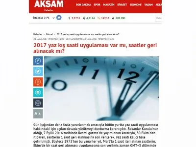 2017 YAZ KIŞ SAATİ UYGULAMASI VAR MI, SAATLER GERİ ALINACAK MI? (AKSAM.COM.TR)