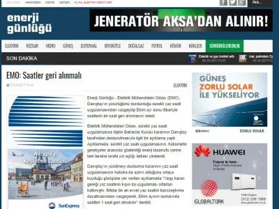 EMO: SAATLER GERİ ALINMALI (ENERJİGUNLUGU.NET)