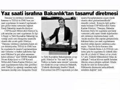 YAZ SAATİ İSRAFINA BAKANLIK`TAN TASARRUF DİRETMESİ (GÖLCÜK HABER)