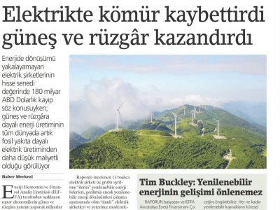 ELEKTRİKTE KÖMÜR KAYBETTİRDİ GÜNEŞ VE RÜZGâR KAZANDIRDI (BİRGÜN)