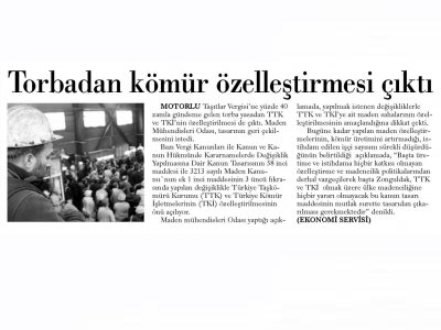 TORBADAN KÖMÜR ÖZELLEŞTİRMESİ ÇIKTI (GÜNLÜK EVRENSEL)