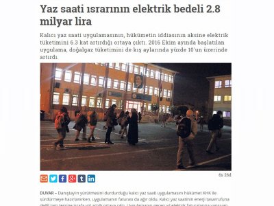 YAZ SAATİ ISRARININ ELEKTRİK BEDELİ 2.8 MİLYAR LİRA (GAZETEDUVAR.COM.TR)