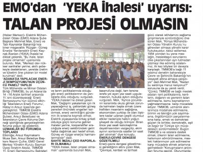 EMO`DAN `YEKA İHALESİ`UYARISI: TALAN PROJESİ OLMASIN (ADANA TOROS)
