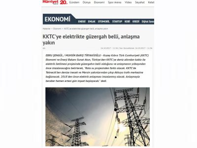 KKTC`YE ELEKTRİKTE GÜZERGAH BELLİ, ANLAŞMA YAKIN (HURRUYET.COM.TR)