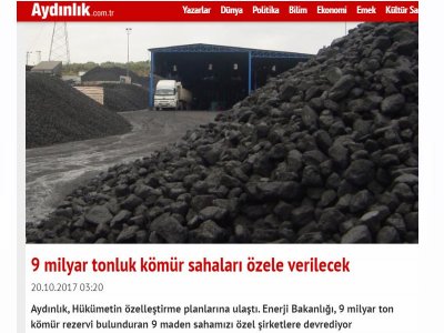 9 MİLYAR TONLUK KÖMÜR SAHALARI ÖZELE VERİLECEK(AYDİNLİK.COM.TR)