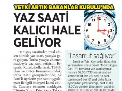 YAZ SAATİ KALICI HALE GELİYOR (MİLLİYET)