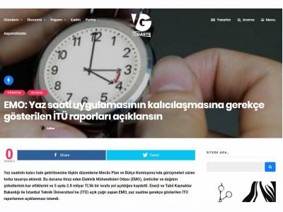 EMO: YAZ SAATİ UYGULAMASININ KALICILAŞMASINA GEREKÇE GÖSTERİLEN İTÜ RAPORLARI AÇIKLANSIN (VEGASTE.COM)