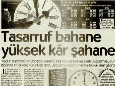 SÜREKLİ YAZ SAATİ TASARRUFU BAHANE YÜKSEK KÂR ŞAHANE (CUMHURİYET)