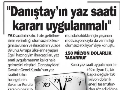 `DANIŞTAY`IN YAZ SAATİ KARARI UYGULANMALI` (BURSA HAYAT)