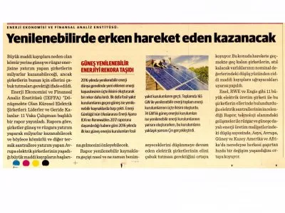 YENİLENEBİLİRDE ERKEN HAREKET EDEN KAZANACAK (DÜNYA)