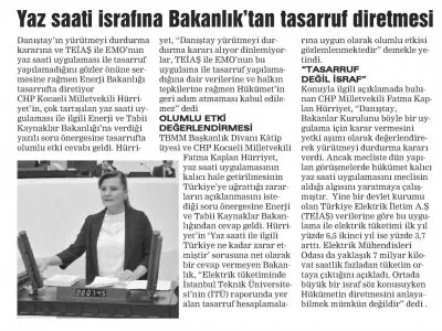 YAZ SAATİ İSRAFINA BAKANLIK`TAN TASARRUF DİRETMESİ (DERİNCE EKSPRES)