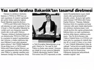 YAZ SAATİ İSRAFINA BAKANLIK`TAN TASARRUF DİRETMESİ (GÖLCÜK HABER)