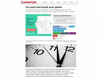 YAZ SAATİ İNADI BÜYÜK ZARAR GETİRDİ (CUMHURİYET.COM.TR)