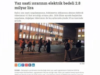 YAZ SAATİ ISRARININ ELEKTRİK BEDELİ 2.8 MİLYAR LİRA (GAZETEDUVAR.COM.TR)