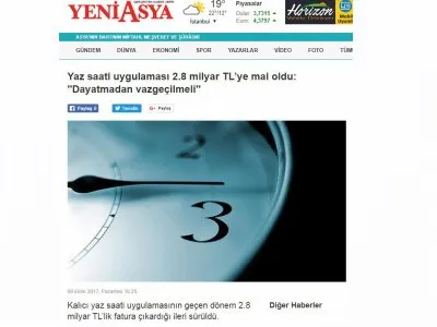 YAZ SAATİ UYGULAMASI 2.8 MİLYAR TL’YE MAL OLDU: `DAYATMADAN VAZGEÇİLMELİ` (YENİASYA.COM.TR)