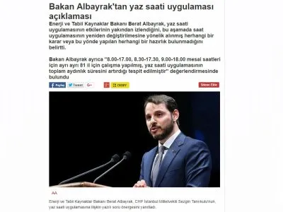 BAKAN ALBAYRAK`TAN YAZ SAATİ UYGULAMASI AÇIKLAMASI (MİLLİYET)