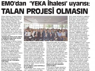 EMO`DAN `YEKA İHALESİ`UYARISI: TALAN PROJESİ OLMASIN (ADANA TOROS)