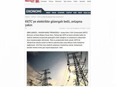KKTC`YE ELEKTRİKTE GÜZERGAH BELLİ, ANLAŞMA YAKIN (HURRUYET.COM.TR)