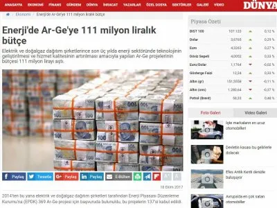 ENERJİ`DE AR-GE`YE 111 MİLYON LİRALIK BÜTÇE (DUNYA.COM)