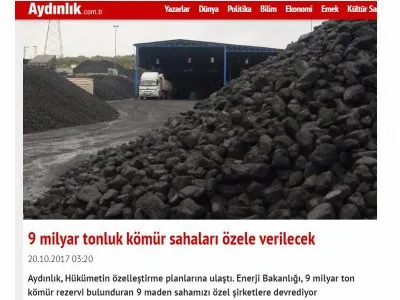9 MİLYAR TONLUK KÖMÜR SAHALARI ÖZELE VERİLECEK(AYDİNLİK.COM.TR)
