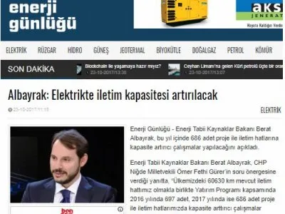 ALBAYRAK: ELEKTRİKTE İLETİM KAPASİTESİ ARTIRILACAK (ENERJİGUNLUGU.NET)