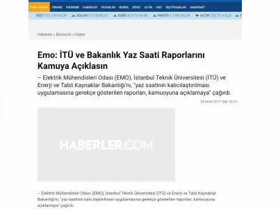 EMO: İTÜ VE BAKANLIK YAZ SAATİ RAPORLARINI KAMUYA AÇIKLASIN (HABERLER.COM)