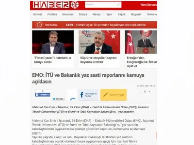 EMO: İTÜ VE BAKANLIK YAZ SAATİ RAPORLARINI KAMUYA AÇIKLASIN (HABER1.COM)