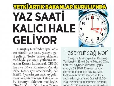 YAZ SAATİ KALICI HALE GELİYOR (MİLLİYET)