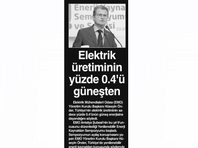 ELEKTRİK ÜRETİMİNİN YÜZDE 0.4 Ü GÜNEŞTEN (İSTANBUL)