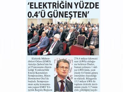 `ELEKTRİĞİN YÜZDE 04.`Ü GÜNEŞTEN` (MİLLİYET AKDENİZ)