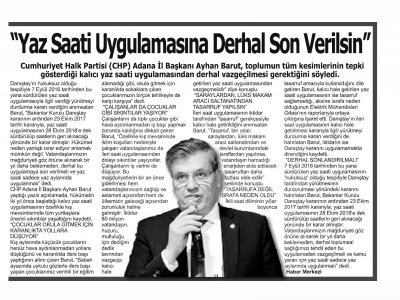 YAZ SAATİ UYGULAMASINA DERHAL SON VERİLSİN (MEDYA YENİGÜN)