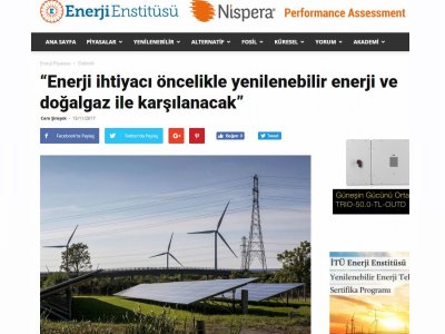 `ENERJİ İHTİYACI ÖNCELİKLE YENİLENEBİLİR ENERJİ VE DOĞALGAZ İLE KARŞILANACAK` (ENERJİENSTİTUSU.COM)