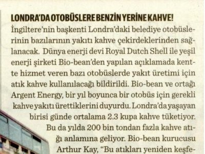 LONDRA`DA OTOBÜSLERE BENZİN YERİNE KAHVE! (DÜNYA)