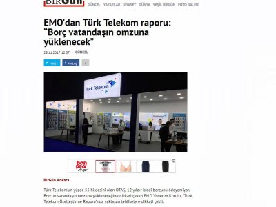 EMO’DAN TÜRK TELEKOM RAPORU: “BORÇ VATANDAŞIN OMZUNA YÜKLENECEK” (BİRGUN.NET)