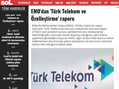 EMO`DAN `TÜRK TELEKOM VE ÖZELLEŞTİRME` RAPORU (SOL.ORG.TR)