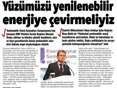 YÜZÜMÜZÜ YENİLENEBİLİR ENERJİYE ÇEVİRMELİYİZ (AKDENİZ GERÇEK)