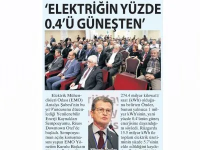 `ELEKTRİĞİN YÜZDE 04.`Ü GÜNEŞTEN` (MİLLİYET AKDENİZ)