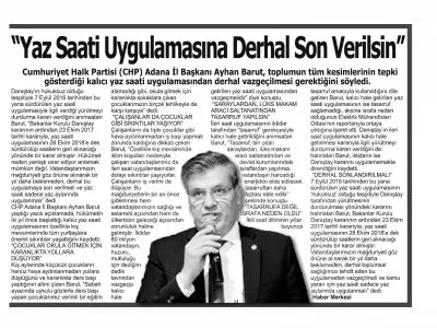 YAZ SAATİ UYGULAMASINA DERHAL SON VERİLSİN (MEDYA YENİGÜN)
