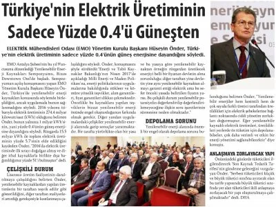 TÜRKİYENİN ELEKTRİK ÜRETİMİNİN SADECE YÜZDE 0.4Ü GÜNEŞTEN (AYYILDIZ TOROS - 04.11.2017)