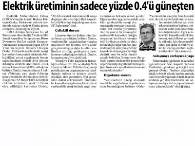 ELEKTRİK ÜRETİMİNİN SADECE YÜZDE 0.4Ü GÜNEŞTEN (ERZURUM PUSULA - 04.11.2017)