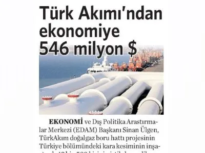 TÜRK AKIMI`NDAN EKONOMİYE 546 MİLYON $ (VATAN)