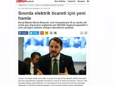 SINIRDA ELEKTRİK TİCARETİ İÇİN YENİ HAMLE (MİLLİYET)