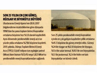 SON 25 YILDA EN ÇOK GÜNEŞ. RÜZGAR VE BİYOKÜTLE BÜYÜDÜ (DÜNYA)