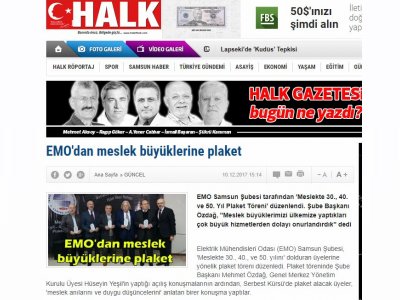 EMO`DAN MESLEK BÜYÜKLERİNE PLAKET (HEDEF HALK.COM)