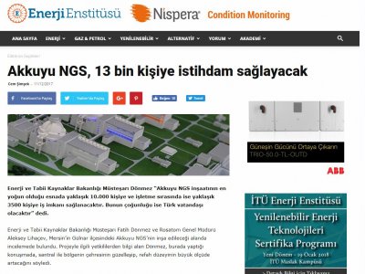AKKUYU NGS, 13 BİN KİŞİYE İSTİHDAM SAĞLAYACAK (ENERJİENSTİTUSU.COM)