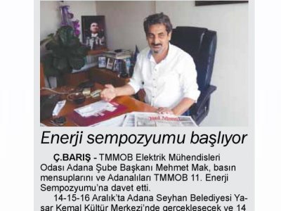 ENERJİ SEMPOZYUMU BAŞLIYOR (ÇUKUROVA BARIŞ)